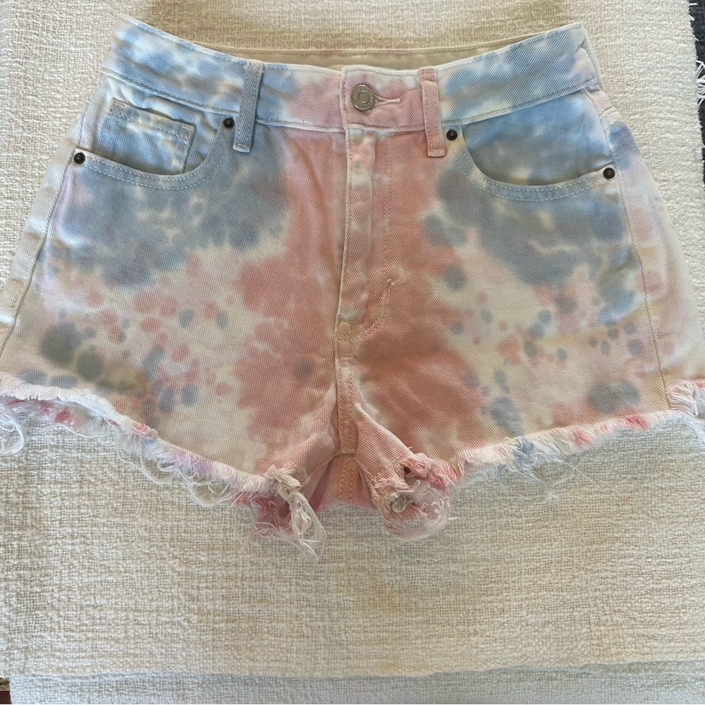 PacSun Pink and Blue Tie-Dye Jean Shorts Size 24